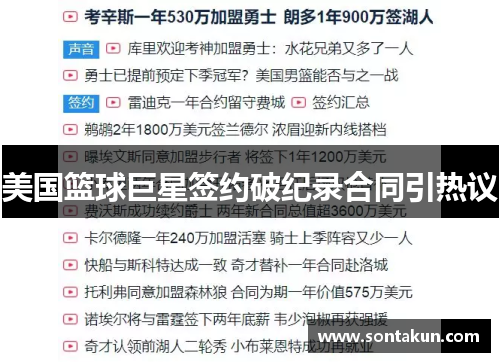 美国篮球巨星签约破纪录合同引热议